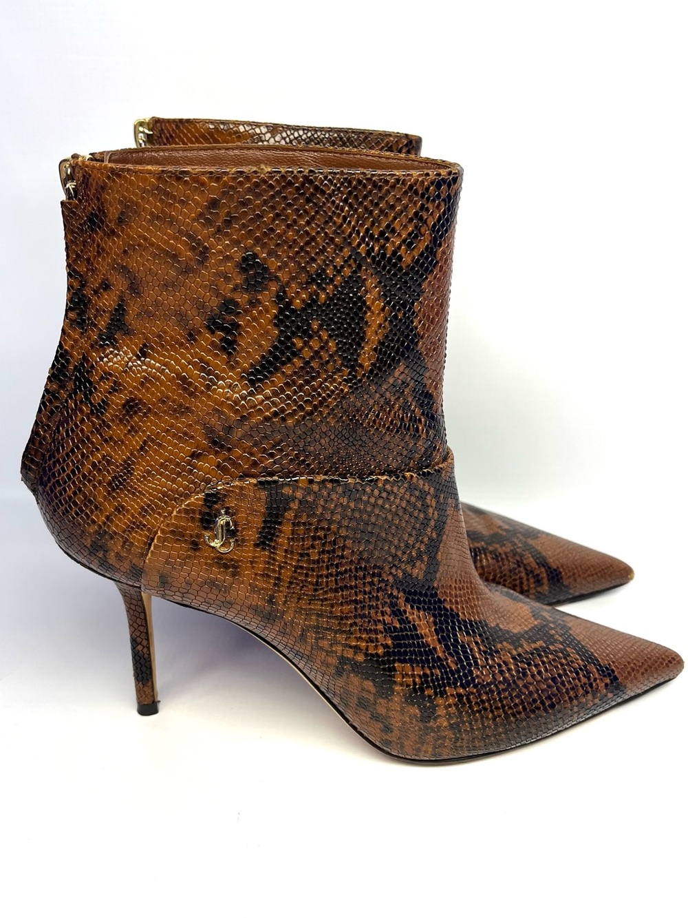 Jimmy Choo Beyla Brown Snake-Print Python Leather Ankle Booties 38 EU/ 7.5 US